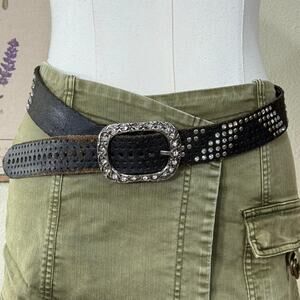 Leather Studded Rhinestone Bling Belt Trashy McBling Rockstar Girlfriend Emo XL